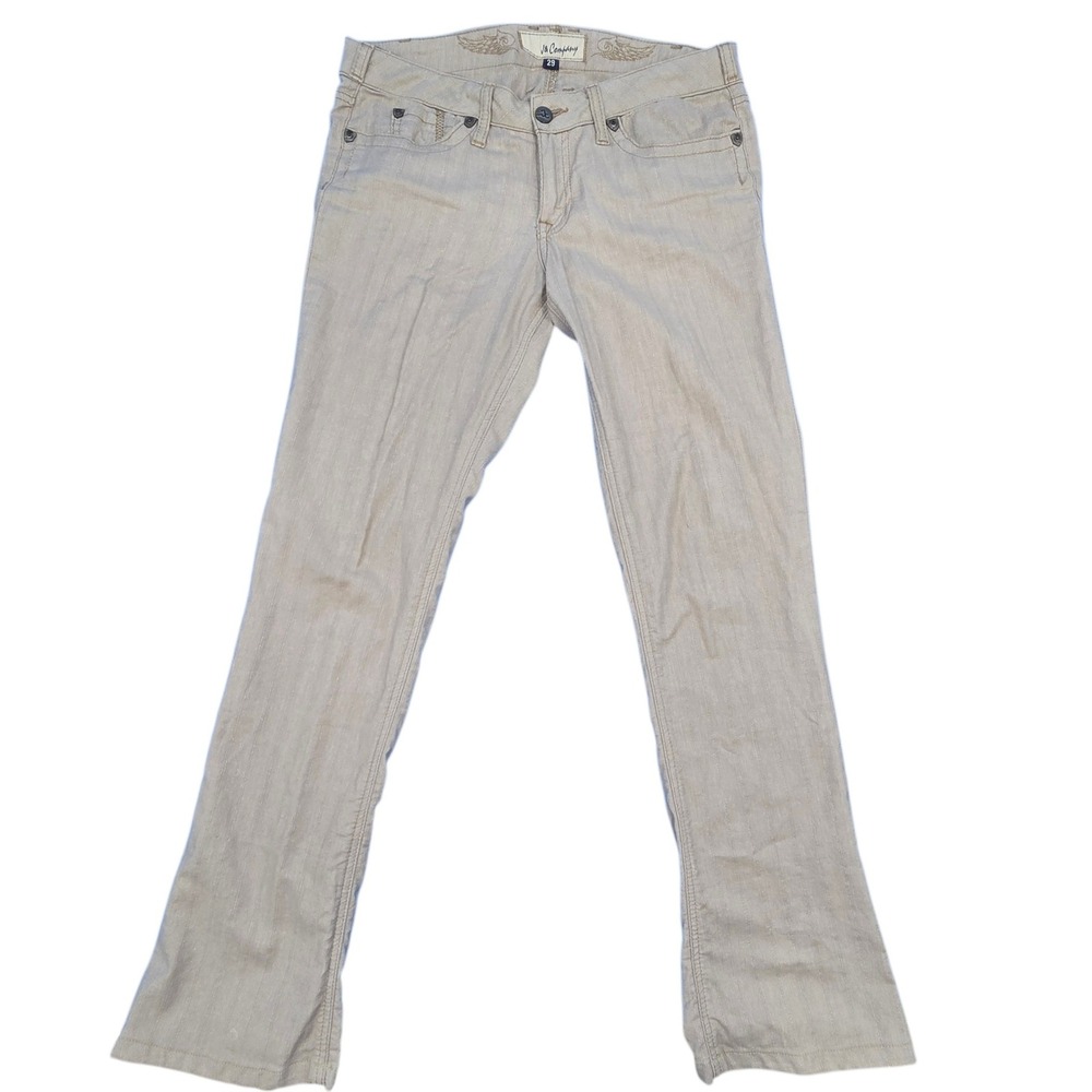 J&Company Women Beige Linen Metallic Pinstripe Bootcut Pants Size 29 C1075LB